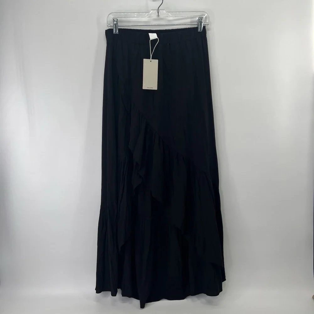 Halara Maxi Skirt Sz M Black High Waist Tiered Ruffle Hem Flowy Boho Resort - Picture 2 of 15